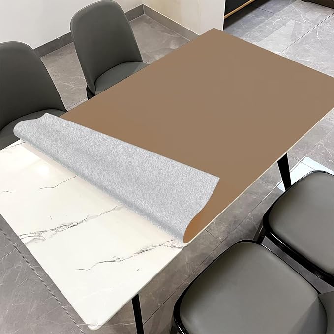 Leather Table Cover,1.8mm Thick,36x54 Inch Table Protector,Table Protector for Dining Room Table,Table Protectors for Rectangle Tables.(Khaki+Silvery,36x54)