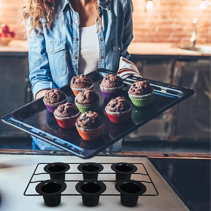 Thickened Carbon Steel Nonstick Muffin Pan 6-cup Deep Cupcake Baking Tray Oven Popover Pan for Home Baking, Black Coated Muffin Tin,