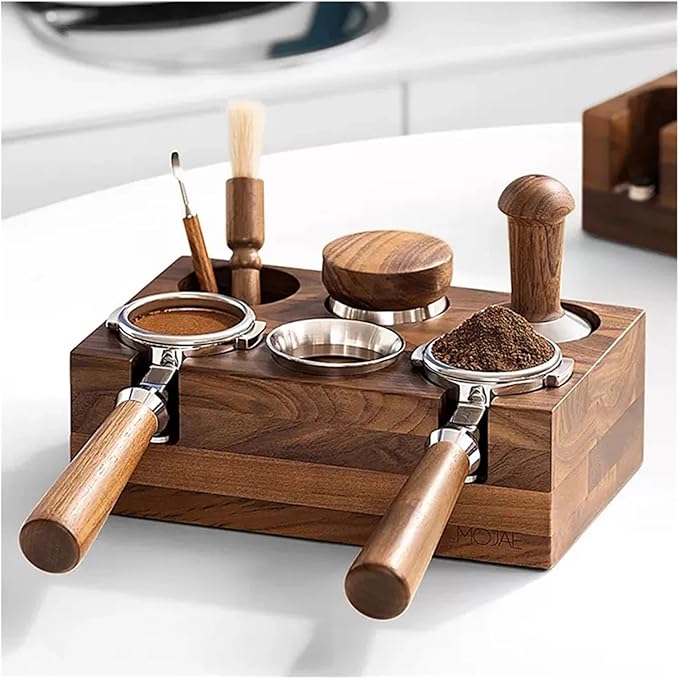 Walnut Wood Coffee Filter Holder, Espresso Tamper Mat Stand, Coffee Maker Support Base Rack, Barista Accessories(Yellow)