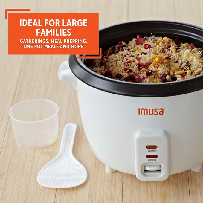 IMUSA USA GAU-00013 Electric Nonstick Rice Cooker 8-Cup (Uncooked) 16-Cup (Cooked), White