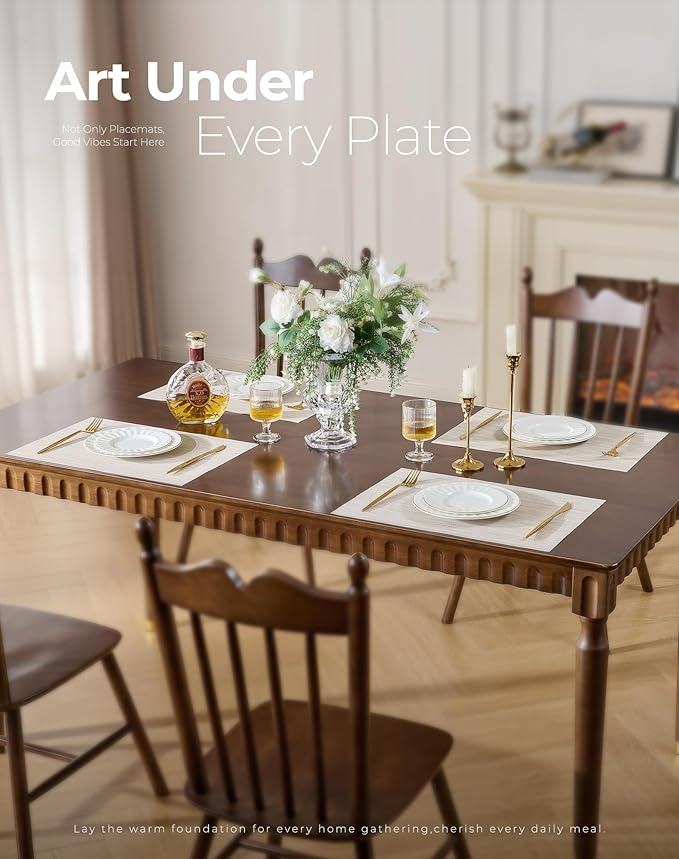 Leetaltree Beige White Placemats Set of 24 - Heat Resistant Non-Slip Place mats for Dining Table, Washable Durable PVC Vinyl Woven Table Mats(Beige White, 24)