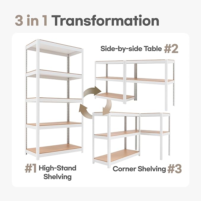 HOMEDANT House 5-Tier Laminated Metal Shelving Unit Adjustable Storage Utility Rack Heavy Duty Shelves Organization Multipurpose Shelf Kitchen Garage Pantry Closet 1Pack