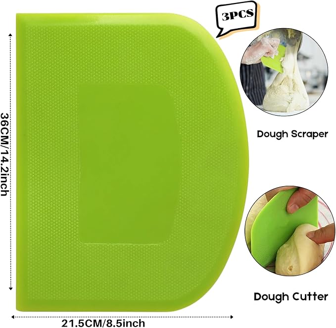 SURDOCA Dough Scraper Bench Scraper - 3P 14.2x8.5" Plastic Flexible Bowl Scraper, Sharp Edge & Angles Cake Scraper. Non-Slip Bakeware Decorating Tools Sculpting & Modeling Tools - Yellow+Pink+Yellow