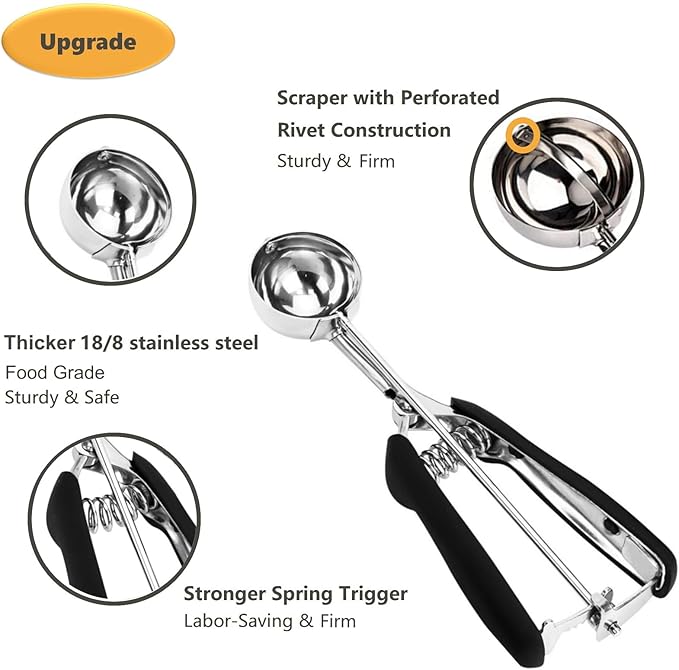 Cookie Scoop, Ice Cream Scoop, Cookie Scoops for Baking, 18/8 Stainless Steel Cookie Scooper for Baking, Cookie Dough Scoop, Ice Cream Scooper with Trigger Release, Non-slip Grip (42MM)…
