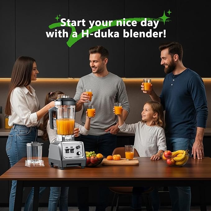 H-Duka 1800W Blender for Smoothies, 70oz Pitcher & 20oz Grinder, 28000 RPM High Speed Countertop Blender for Kitchen for Ice Crushing, Frozen Fruits & Nut Butter, 1-5 Min Timer, Multiple Speeds