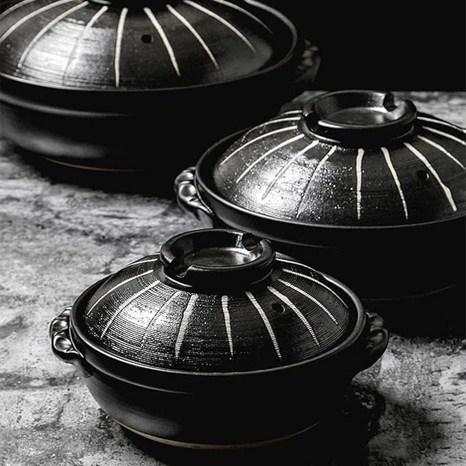 Round Casserole Dish Heat-Resistant Ceramic Casserole With Lid Soup Pot With Soup Pot Oil-Free Saucepan Japanese Donabe Hot Pot With Brushstroke Saucepan With Slow Stew W,A-2.8L