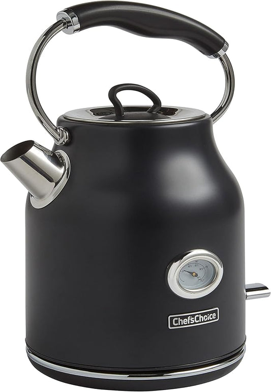 Chef'sChoice Electric Kettle Gourmezza Stainless Steel 1500 Watts with Auto-Shutoff & Boil-Dry Protection, 1.7-Liter, Black