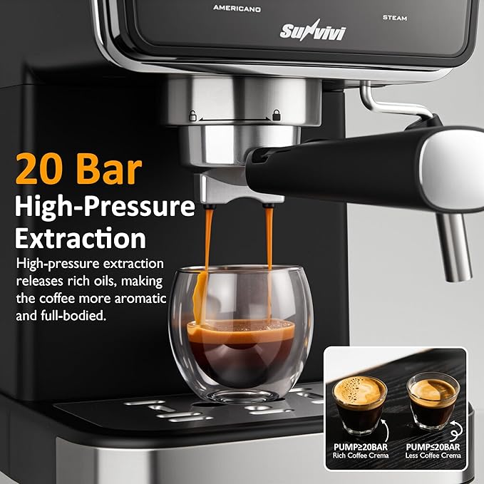SUNVIVI 20 Bar Espresso Machine for Home and Office, 3-in-1 Iced Coffee Maker with Milk Frother, Espresso Shot & Iced Coffee, LED Touchscreen, 52OZ Removable Water Tank, Professional Coffee Brewing