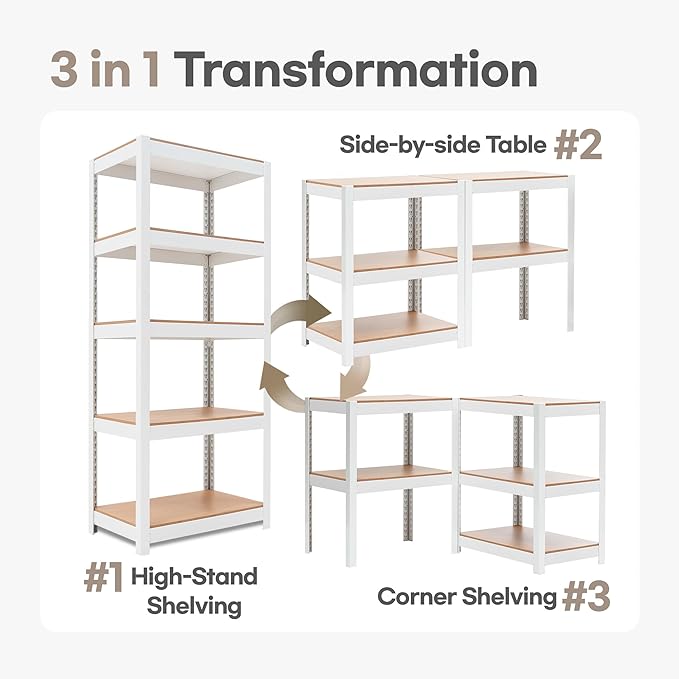 HOMEDANT House 5 Tier 24.4" W Laminated Metal Shelving Unit Adjustable Storage Utility Rack Heavy Duty Shelves Organization Multipurpose Shelf Kitchen Garage Pantry Closet 10 Pack