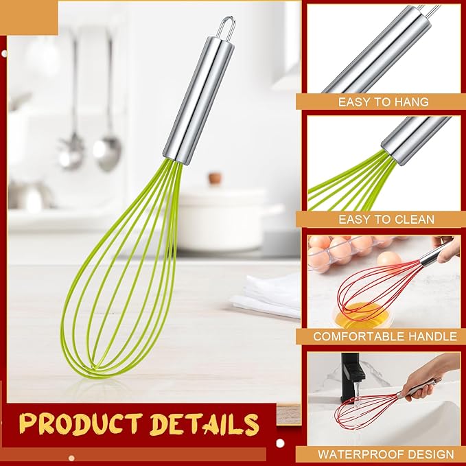 24 Sets 12 Inch Christmas Whisks Gifts DIY Fillable Christmas Tree Ornaments Xmas Colored Silicone Whisks for Cooking Heat Resistant Egg Beaters with Card Rope Bag for Candy Holder