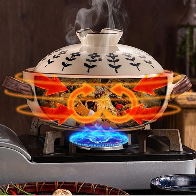 Ceramic Casserole, Japanese Clay Pot Donabe Stone Rice Pot With Lid, Earthen Pot Stockpot Ceramic Casserole Cooker Healthy Cookware Stove Pot Soup Hot Pot(Color:F)