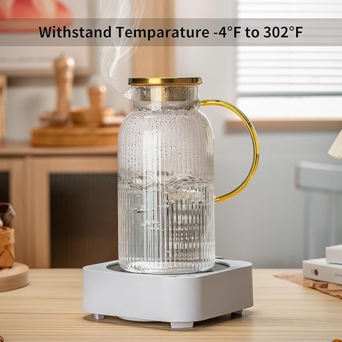 Buaic Glass Pitcher with Lid, 84oz/2.5 Liter Classic Vertical Stripes Water Pitcher,Glass Water Carafe for Cold Brew, Coffee, Lemonade, Iced Sun Tea,Beverage, Milk, Heat Resistant