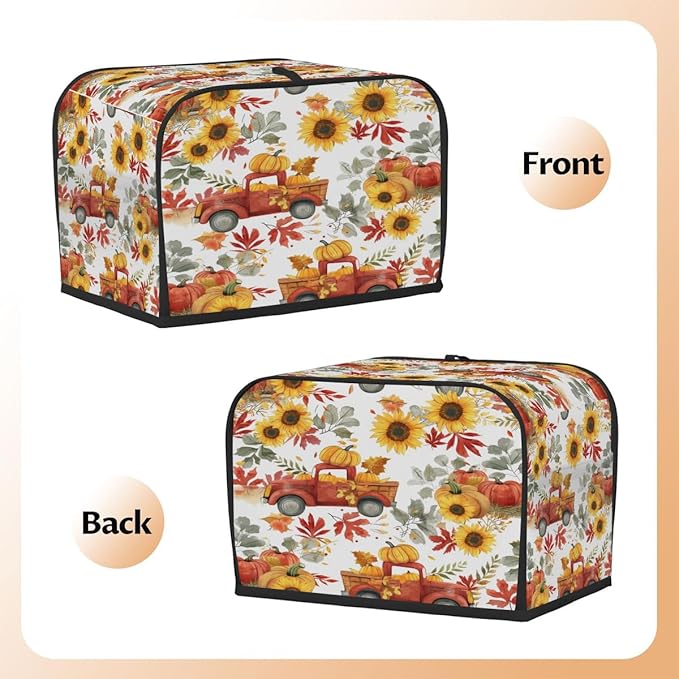 4 Slice Fall Toaster Cover,Thanksgiving Farm Truck Sunflower Small Kitchen Appliance Bread Machine Cover with Pockets,Dust & Fingerprint Protection