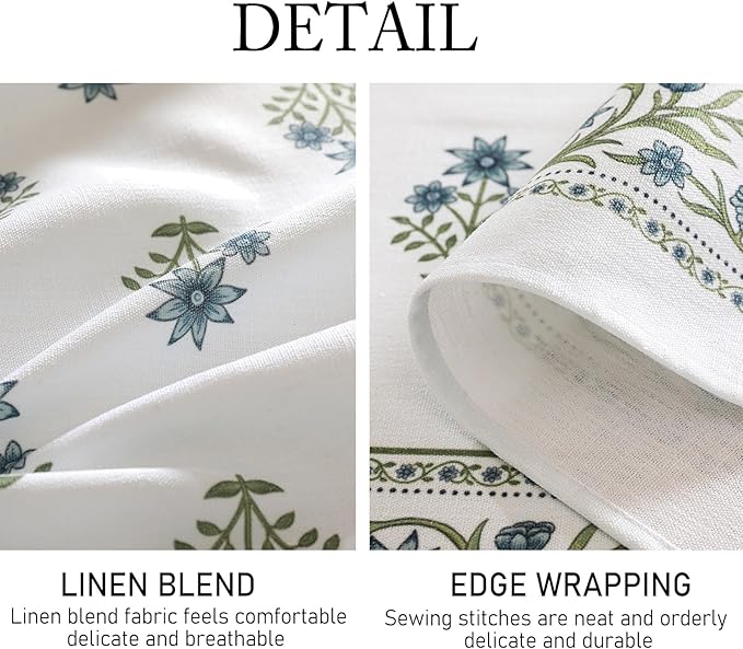 ISAENNE Designer White Linen Small Tablecloth Rectangular,Chinoiserie Floral Elegant Indoor Table Cloth,Fall Stain Proof Decor Tablecloths for Dining Thanksgiving Kitchen,55"*87"-Mosella F