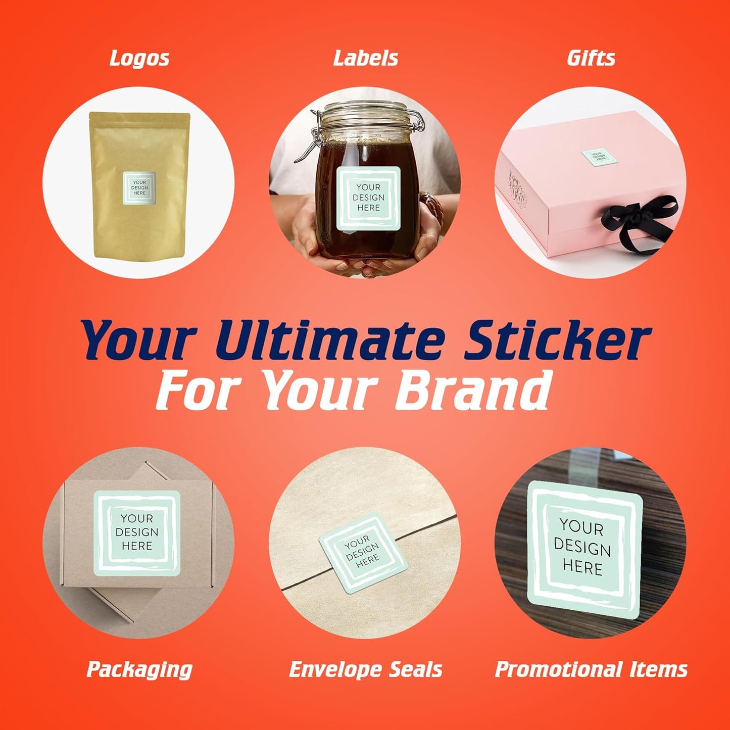 100 Custom Vinyl Stickers - Upload Your own Image, Text, Design, Logo - Personalized Logo Labels for Handmade, Packaging, Bottle, Jars, Candle, Brand Stickers (Mint, 2x2 Square)