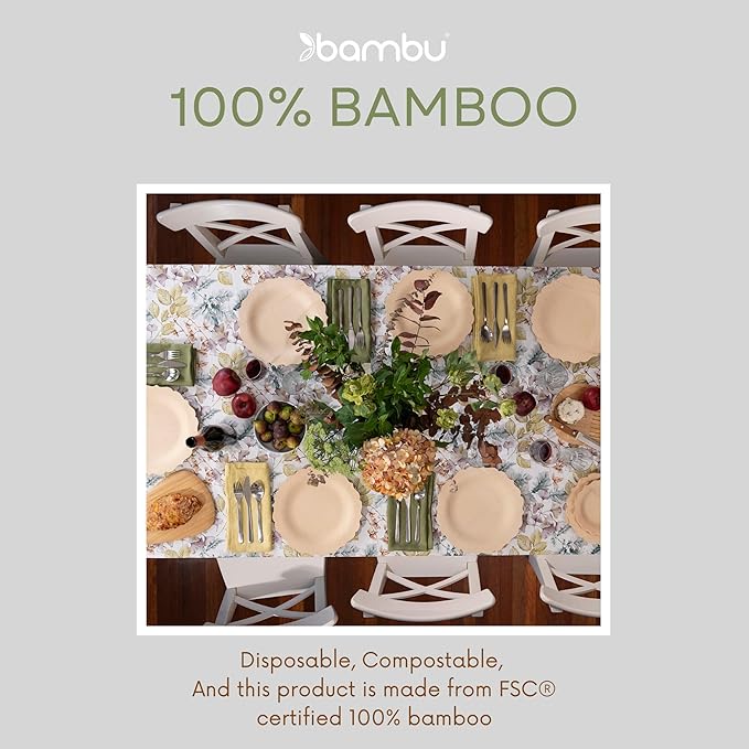 Bambu Pack of 100-9 Inch Disposable Bamboo Plates Fancy, Biodegradable Eco Friendly Products, Bamboo Disposable Plates for Party, Weddings, and Events, Great For Any Occasion - Bulk Case