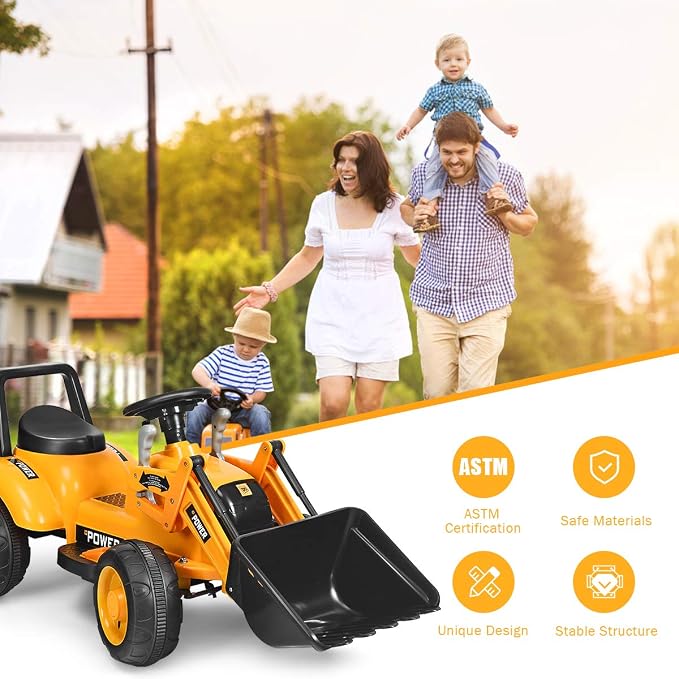 Costzon Ride on Car, Excavator Toy w/Front Loader, Horn, Forward/Backward, Controllable Digging Bucket, Digger, 6V Battery Powered Electric Vehicle Construction Tractor, Electric Car for Kids