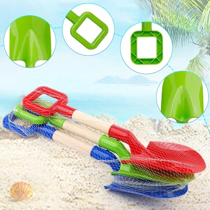 16" Beach Sand Shovels Toys for Kids, Gardening Tool Kits, Sturdy Long Wooden Spade for Sand Snow Digging, ABS Plastic Scoops Equipment Gift for Summer Winter Camping Backyard Planting (3PCS)