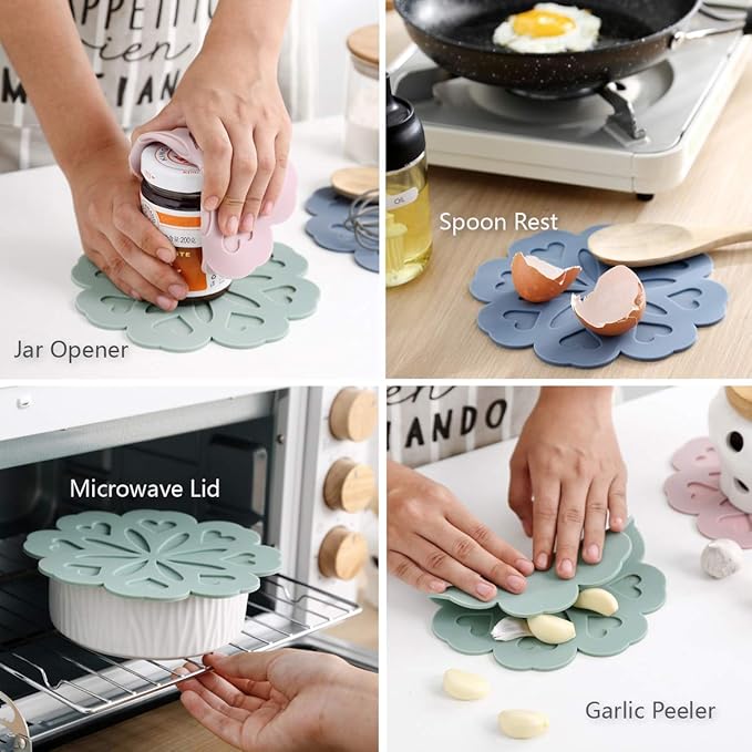 Set of 4 Silicone Trivet Mat - Hot Pot Holder Hot Pads for Table & Countertop - Trivet for Hot Dishes - Non-Slip & Heat Resistant Modern Kitchen Hot Pads for Pots & Pans, Navy Blue