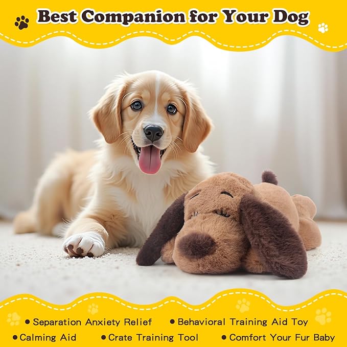 BEVERLYSHARK Heartbeat Puppy Toy Dog Anxiety Relief Calming Aid Heartbeat Stuffed Animals Pet Comfort Cuddle Sleep Aid Puppy Behavioral Training Aid Toy for Dog Cat