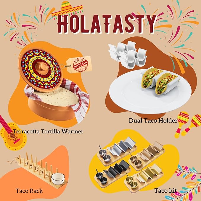 Taco Holder Kit, 3-in-1 Taco Set - Taco Shell Stand + Serving Tray + Sauce Cup, Taco Presentation Rack Plate for Taco Tuesday Bar Party, Gifts for Taco Lovers Holiday Accessories Cinco de Mayo Events