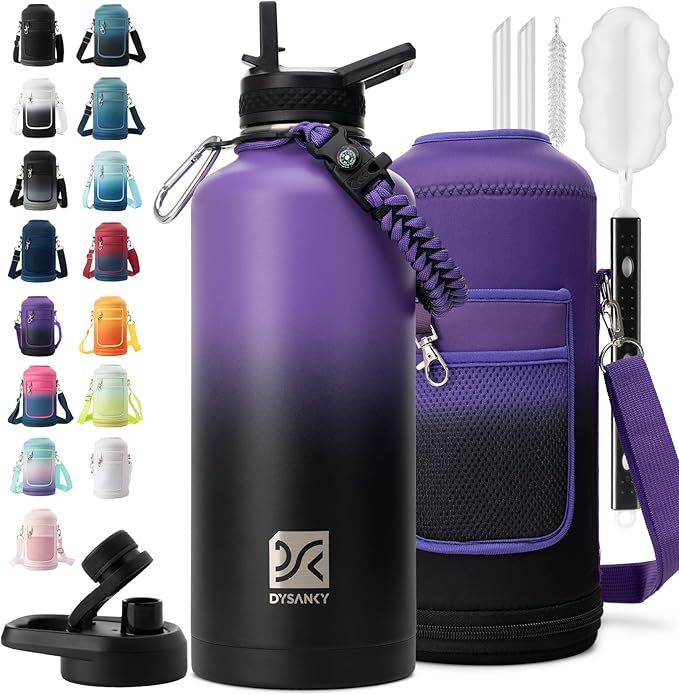 DYSANKY Insulated Water Bottle | Thickened Stainless Steel for Gym and Hiking with Straw, Carrier Bag, Handle Strap | BPA-Free 87 oz