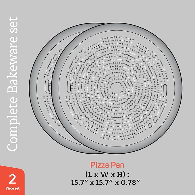 Emporio Kitchen Non-Stick Pizza Pan 2 Pack – 16 Inch Round Carbon Steel Pizza Tray with Perforated Holes, PFOAPFOSPTFE-Free, Dishwasher & Oven Safe Up To 450°F, Durable Nonstick White Marble Coating