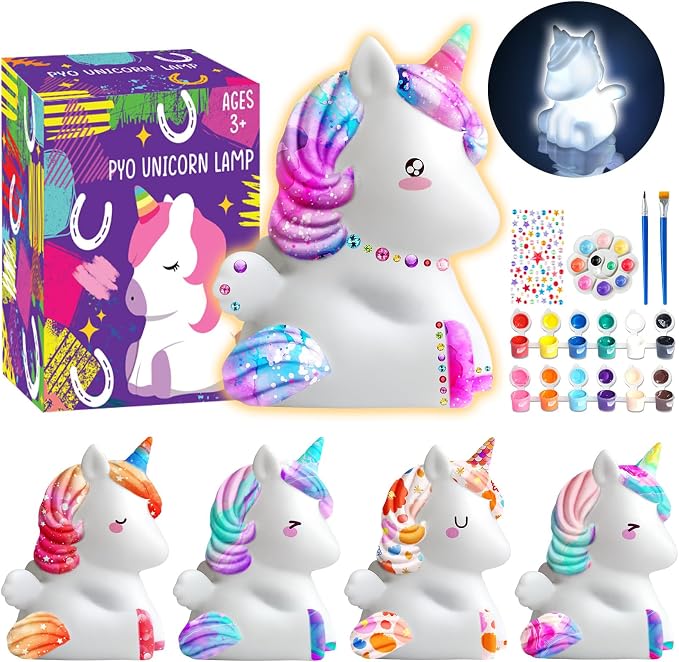 Goodyking Paint Your Own Unicorn Lamp Art Kit, DIY Night Light, Arts & Crafts, Painting Kit for Kids Ages 8-12, Art Supplies Birthday Party Holiday Unicorns Gift for Teens Girls Boys Age 3 4 5 6 7 8+