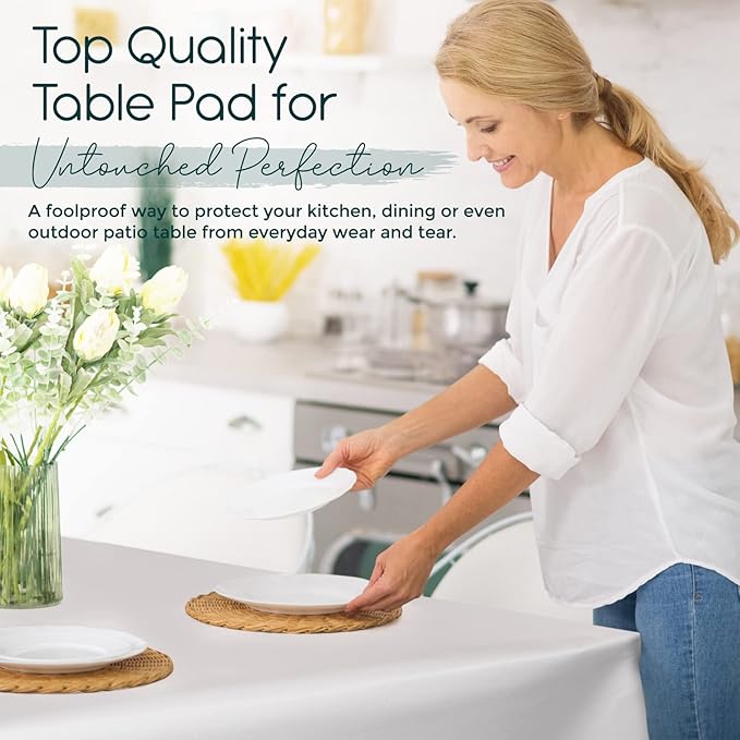 Quality Table Pad Protector, Superior Protection from Spills, Scratches & Heat - Reusable Vinyl Table Cloth with Cushion Flannel Backing (72" L x 54" W)