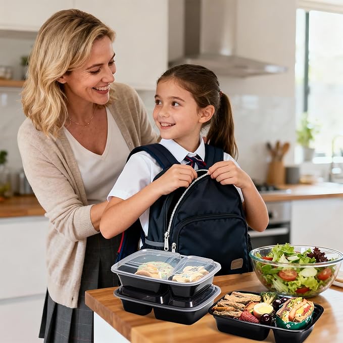 Glotoch 50 Pack 32 oz Meal Prep Containers Reusable, 2 Compartment Food Containers with Lids To Go Containers, Lunch-Microwave, Freezer, Dishwasher Safe