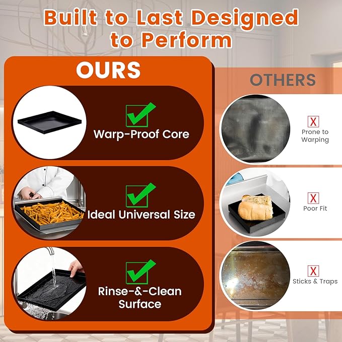 Professional-Grade 1-Pack PTFE Solid Oven Baskets, 13.5x14.5x1 Inch Non-Stick Solid Oven Trays for Commercial Kitchens & High-Volume Cooking
