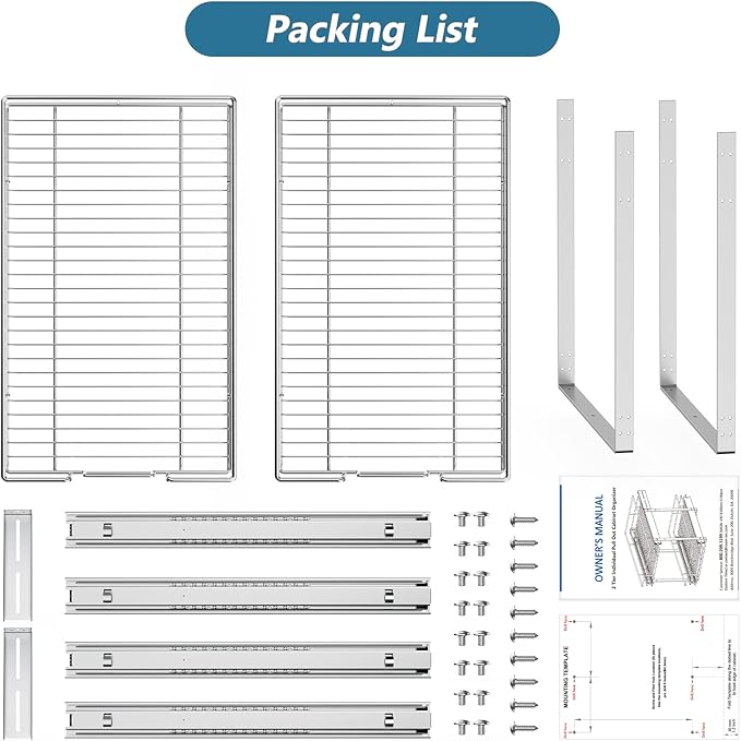 LOVMOR 2 Tier Individual Pull Out Cabinet Organizer 17" W x 21" D, Slide Out Kitchen Cabinet Storage Sliding Shelves