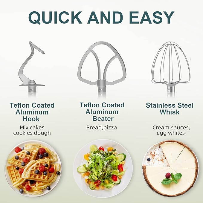 HOWORK Electric Stand Mixer,10+p Speeds With 6.5QT Stainless Steel Bowl,Dough Hook, Wire Whip & Beater,for Most Home Cooks (Silver)