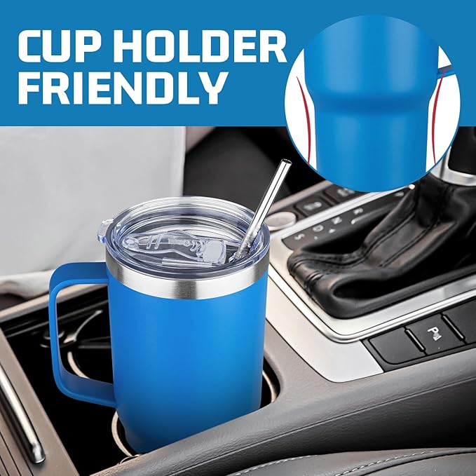 20 oz Tumbler with Handle Stainless Steel Insulated Coffee Mug Tumbler with Lid and Straw Double Wall Vacuum Insulated Coffee Mug Leak Proof Travel Mug Tumbler for Hot and Cold Drink (Sea Blue,1pack)