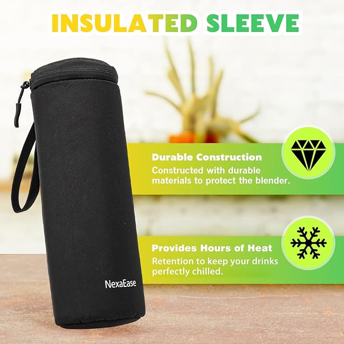 Portable Blender Personal Juicer for Shakes and Smoothies - 20 OZ Electric Protein Shaker Bottle with Insulated Sleeve, Travel Lid, USB-C Rechargeable - Mini Small Blender Cup for Kitchen, Office, Gym