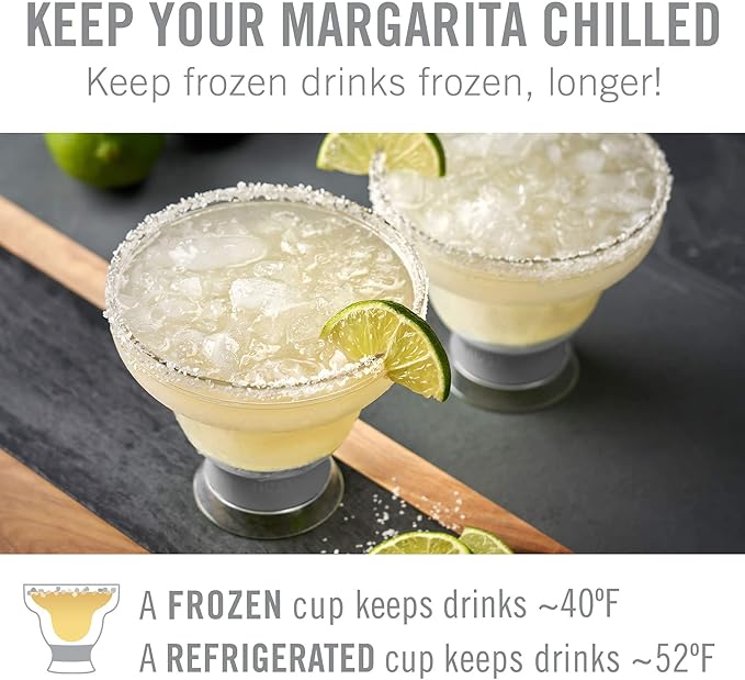 Host Freeze Plastic Margarita Glasses, Gifts for Moms, Home Bar Gifts for Women, Insulated Cocktail Glasses for Slush Drinks and Frozen Cocktails, Margarita Cups, 12 oz, Set of 4, Gray