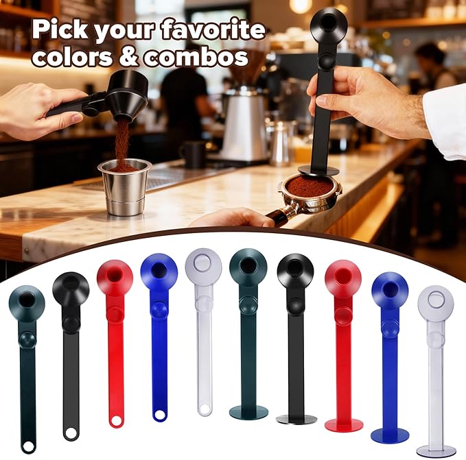 2 Pcs Coffee Scoop & Funnel for Reusable K-Cup Pods, 2Tbsp Dosing Spoon, 51mm Espresso Tamper, BPA-Free PCTG, Dishwasher Safe, Fits Espresso Machines, For Coffee & Protein Powder, Black, 2 Models A&B