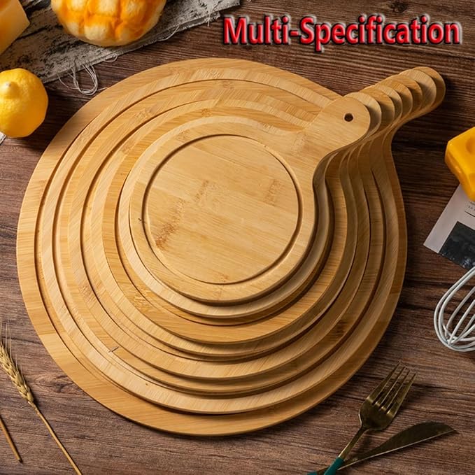 6 Pack Pizza Board Set – Premium Wooden Pizza Plates for Serving & Cutting, Round Bamboo Pizza Plate with Handle, Durable & Lightweight for Home & Restaurant (Up to 13 Inches),9inch