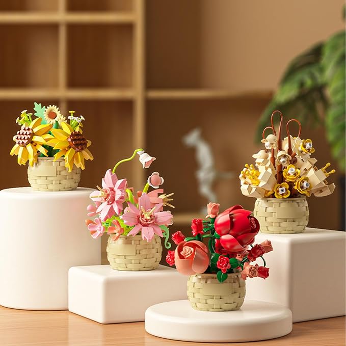 Mini Flowers Building Block Set,Flower Blocks Toys,Plants and Succulent Toys,Building Block Flowerpot，Botanical Collection Birthday Gift for Girls Boys Adults Kids Ages 6+ (Wind Chime 162Pcs)