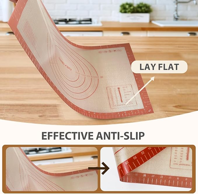 Pastry Mat, 0.7mm Extra Thick 26 x 16 Inches Large Non Stick Silicone Baking Pad, Pie Crust Rolling Supplies for Making Christmas Cookies Bread, Easy to Clean