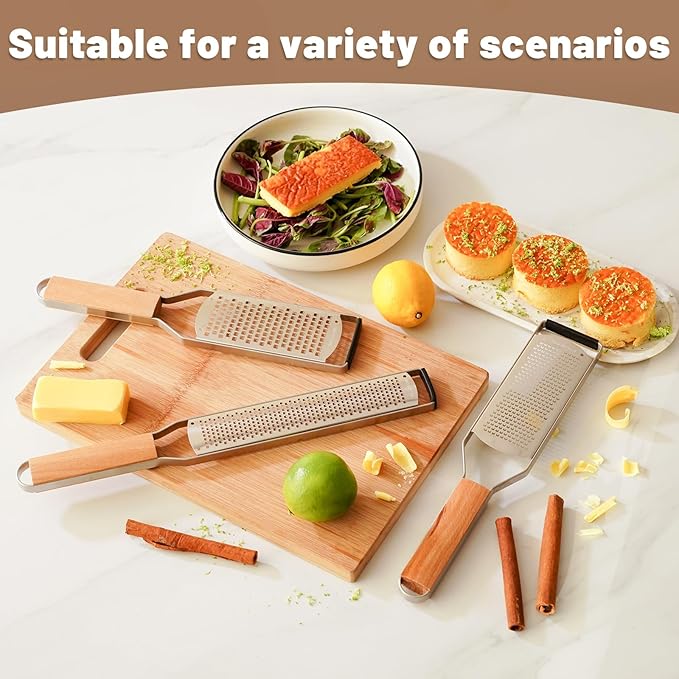 SHIKORI Professional Cheese Graters for Kitchen Stainless Steel Handheld, Metal Lemon Zester Grater With Wood Handle For Cheese, Chocolate, Spices, Kitchen Gadgets And Tools-Square Hole