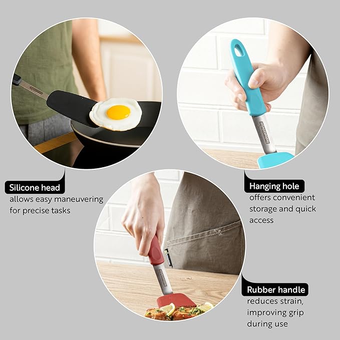 Restaurantware Comfy Grip Silicone Turner 1 Durable Cooking Turner - Stainless Steel Body Rubber Handle With Hole Red Silicone Flipper Spatula Tolerates Up To 446F Dishwashable