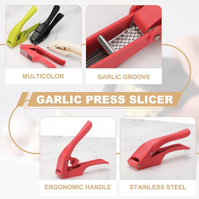 uxcell Garlic Press, 7.5 Inch Stainless Steel Garlic Slicer Crusher Tool Kitchen Utensil for Home Cooks and Professional Chefs, White