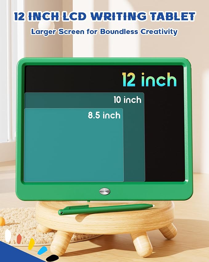 Bravokids 12 Inch LCD Writing Tablet for 3 Year Olds - Electronic Drawing Pad and Doodle Board as Educational Birthday Gifts for Girls and Boys (Green)