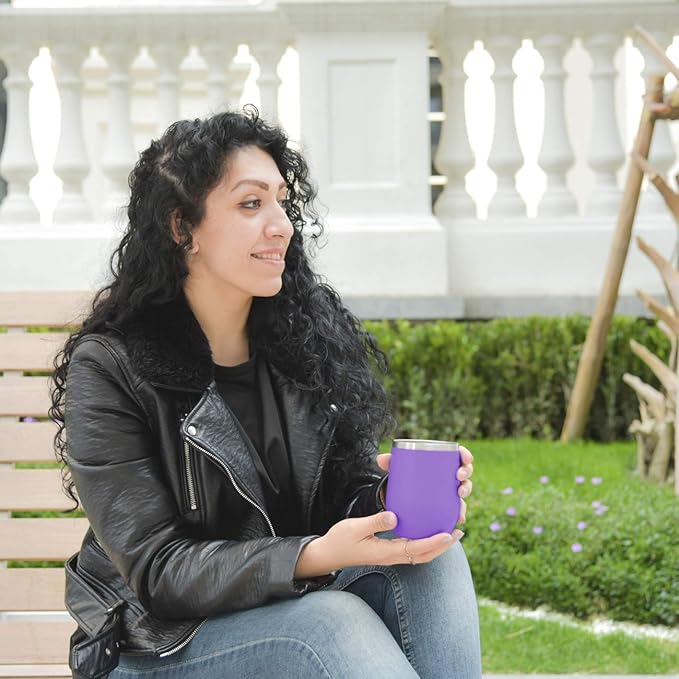 MEWAY 12oz/12 Pack Wine Tumbler Glasses with Lid -Double Wall Vacuum Stainless Steel Travel Tumbler Mug,Stemless Insulated Wine Cup for,Coffee,Cocktails,Gifts (Purple,Set of 12)