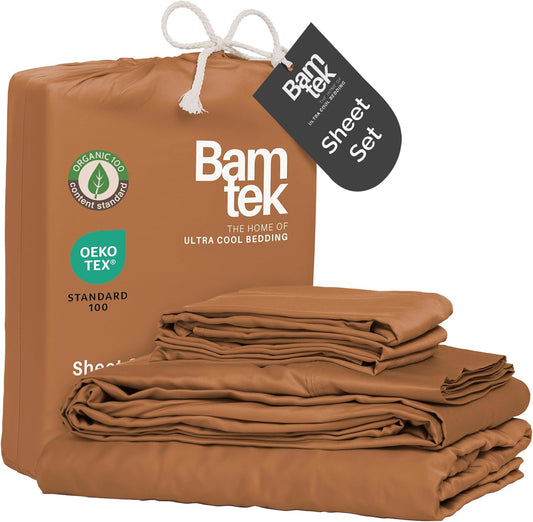 100% Viscose from Bamboo Sheets Queen Size, Super Soft Bedding Set, 4PC Cooling Sheets for Hot Sleepers, Vegan Silk Moisture Wicking, Organically Grown Bedsheet, Almond - 60" x 80"