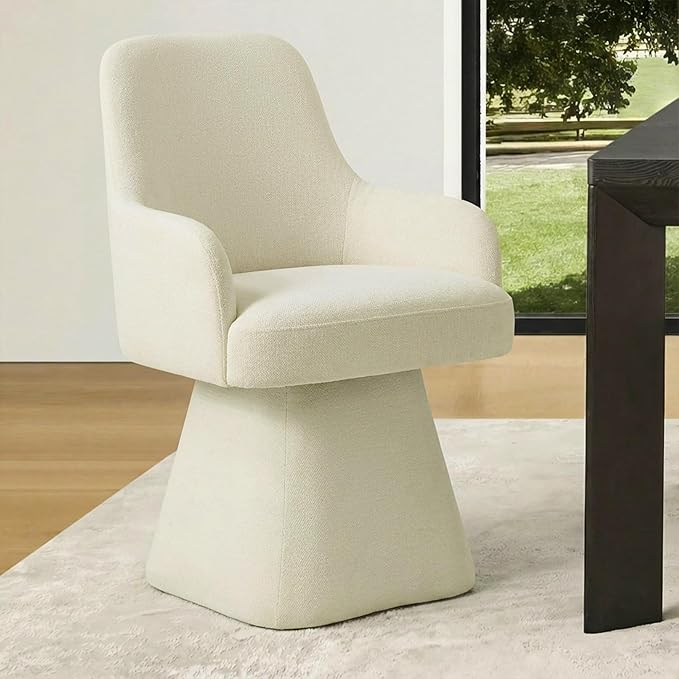 Swivel Dining Chairs Set of 4, Mid Century Modern Chairs Fabric Upholstered Armchair with Armrest & Ergonomic Backrest for Dining Room, Kitchen, Bedroom, Living Room, Linen, 4 Boxs