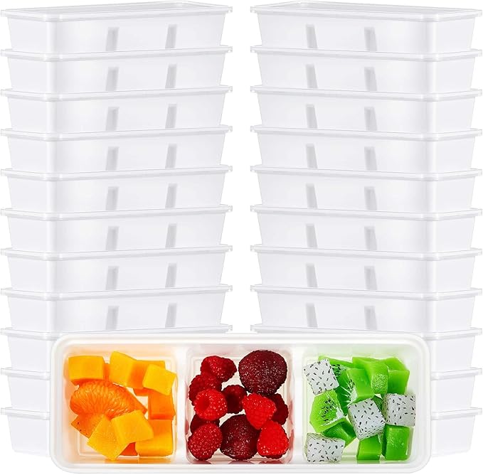 Hushee 10 Pack 17 oz Small Meal Prep Containers with 3 Compartments Snack Containers with Lid Disposable Plastic Bento Box Travel Lunch Food Boxes Stackable for Office Picnic (White)