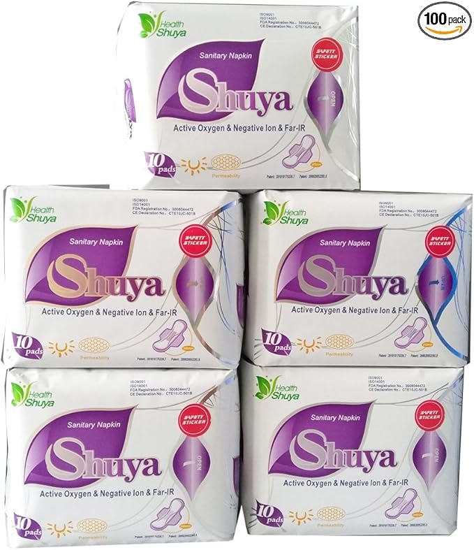 SHUYA Ultral Thin Patented Anion Pads for Women with Wings, Aluminum foil Package Super Absorbency,Mint Herbal Scented, Size 245mm-50Coun(Pack of 5)