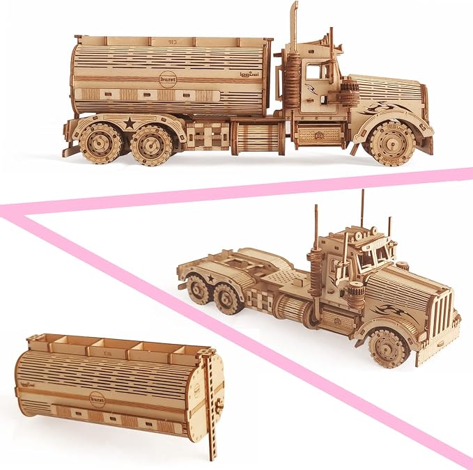 3D Wooden Puzzle - Wood Mechanical Tank Truck Model Kits - Coin Bank Crafts Model - Wooden STEM DIY Brain Teaser Puzzles, 3D Puzzle for Birthday Adults & Teens
